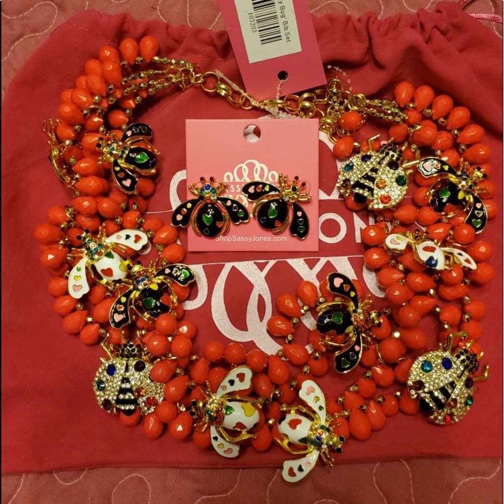 Sassy Jones Dainty Bug necklace with Earrings (NWT